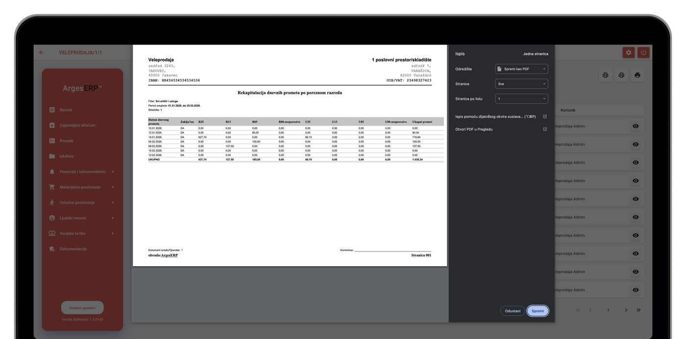 Rekapitulacija dnevnih prometa po poreznom razredu