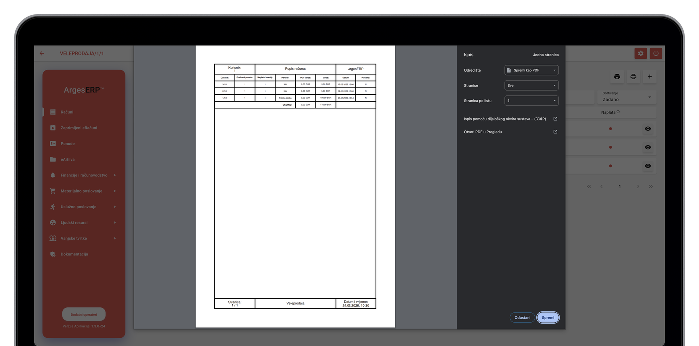Ispis popisa računa (skupno)