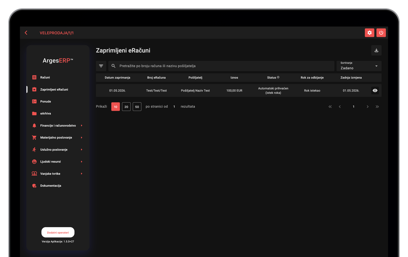 Zaprimljeni eRačuni - prikaz modula